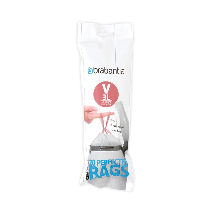 Brabantia PerfectFit Bags Code V (3L) Pack of 20 White White