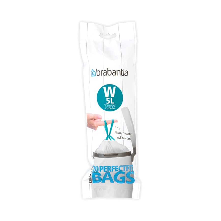 Brabantia PerfectFit Bags Code W (5L) Dispenser Pack of 20 White White