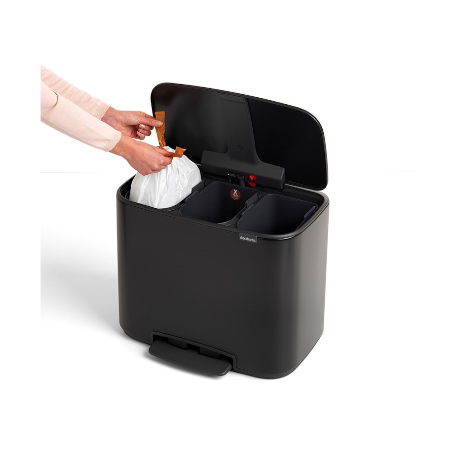 Brabantia Bo Pedal Bin (3 x 11L) Matte Black Matte Black