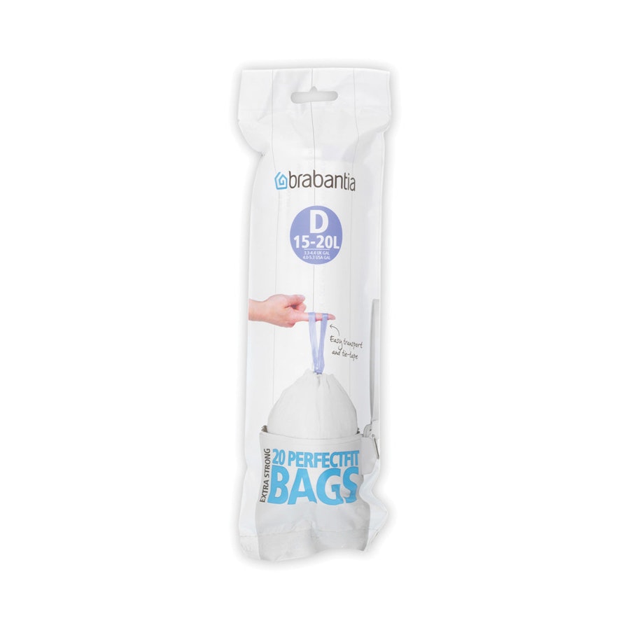 Brabantia PerfectFit Bags Code D (15-20L) Pack of 20 White White