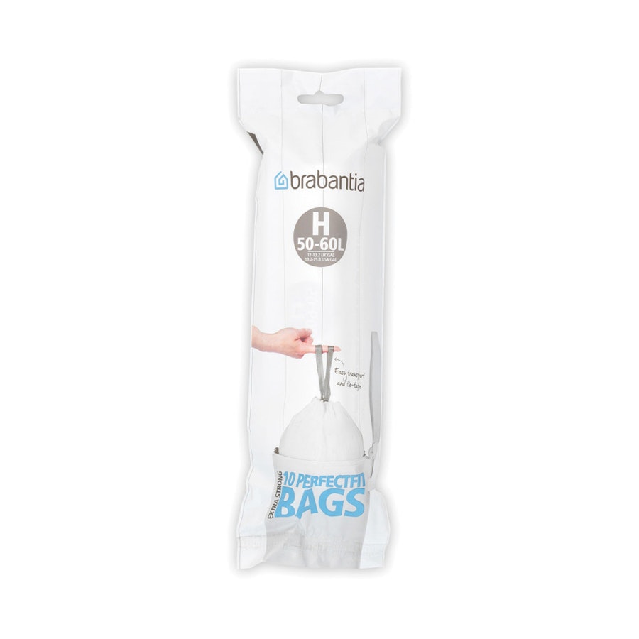 Brabantia PerfectFit Bags Code H (50-60L) Pack of 10 White White
