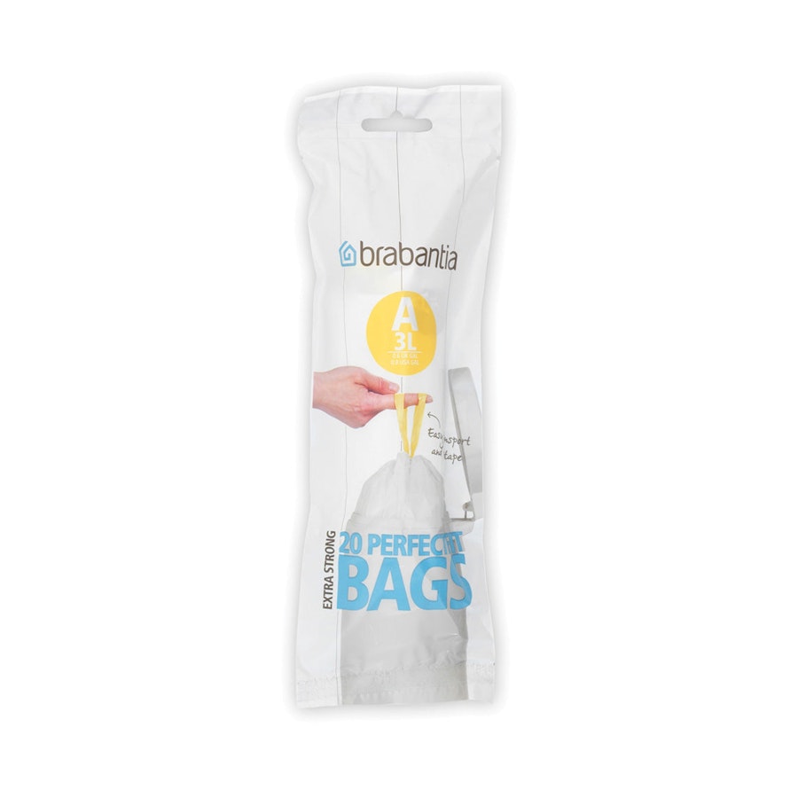 Brabantia PerfectFit Bags Code A (3L) Pack of 20 White White