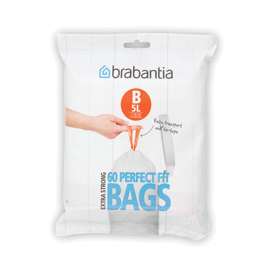 Brabantia PerfectFit Bags Code B (5L) Dispenser Pack of 60 White White