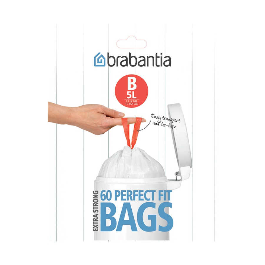 Brabantia PerfectFit Bags Code B (5L) Dispenser Pack of 60 White White