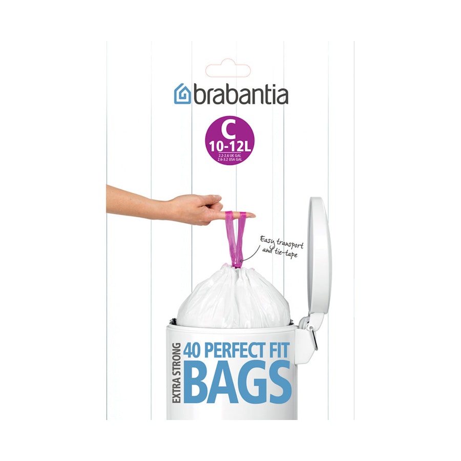 Brabantia PerfectFit Bags Code C (10-12L) Dispenser Pack of 40 White White