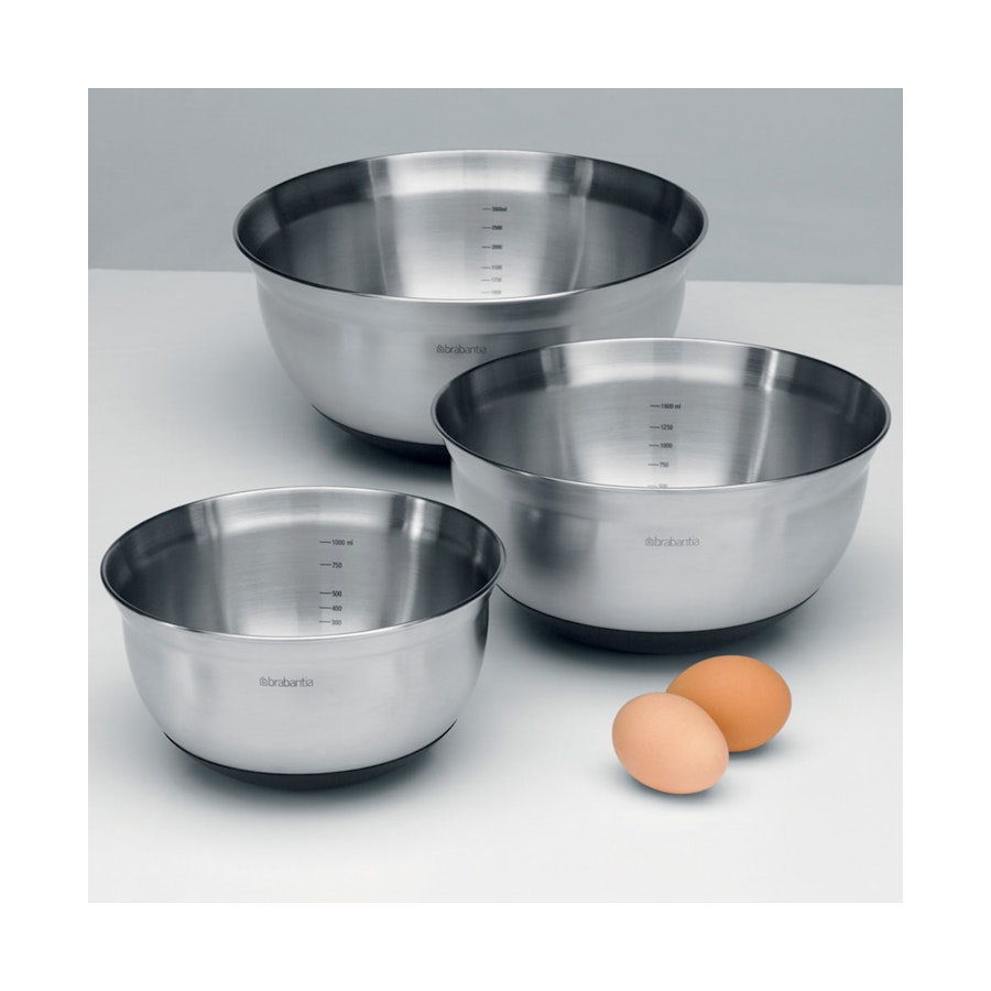Brabantia Profile Mixing Bowl Set of 3 - Bake & Mix Matte Steel Matte Steel