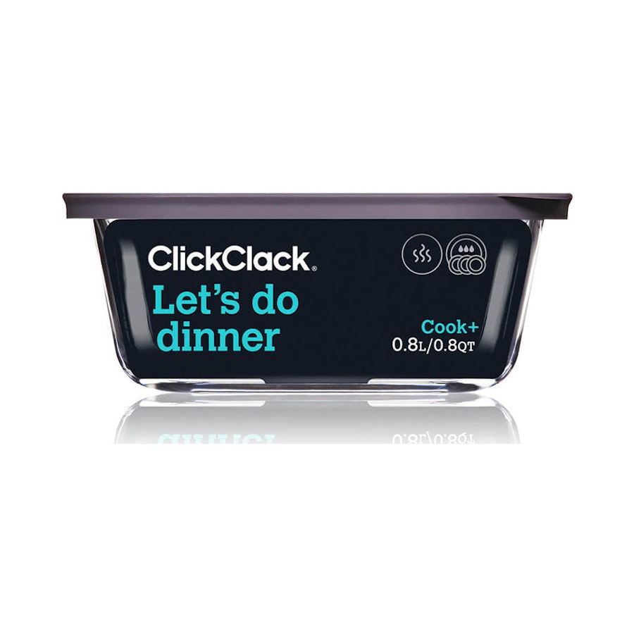ClickClack Cook+ Square 0.8L Heatproof Glass Container Grey Grey