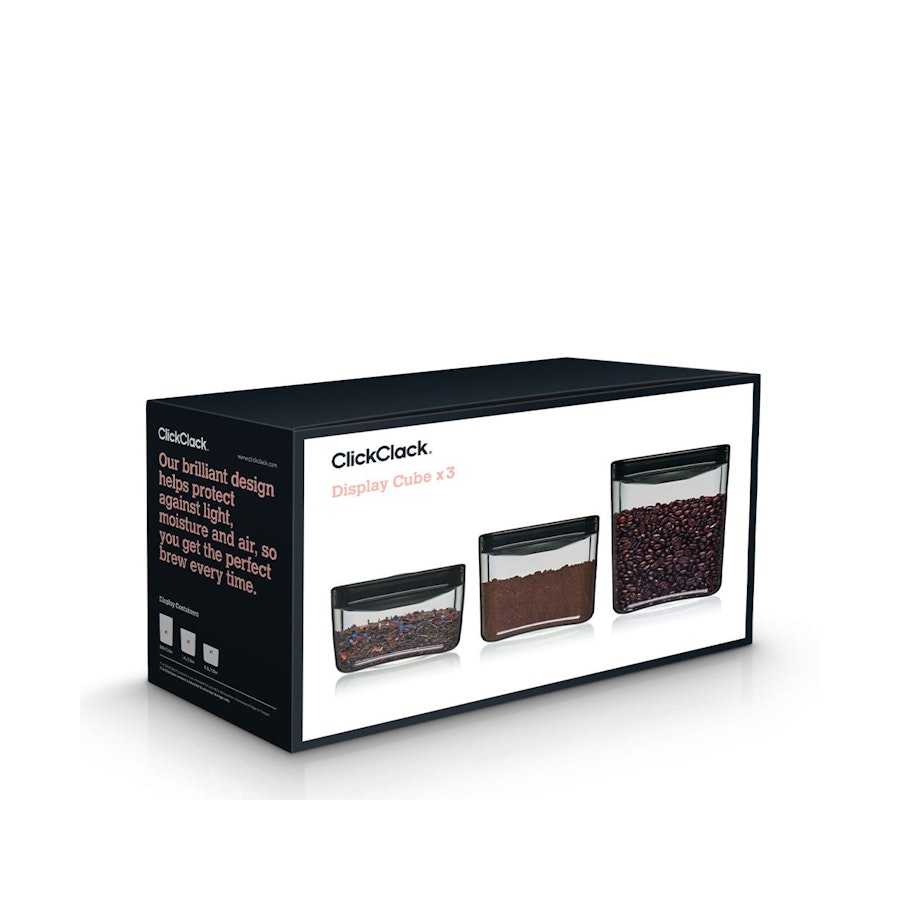 ClickClack Display Cube Airtight Container Set of 3 Black Black