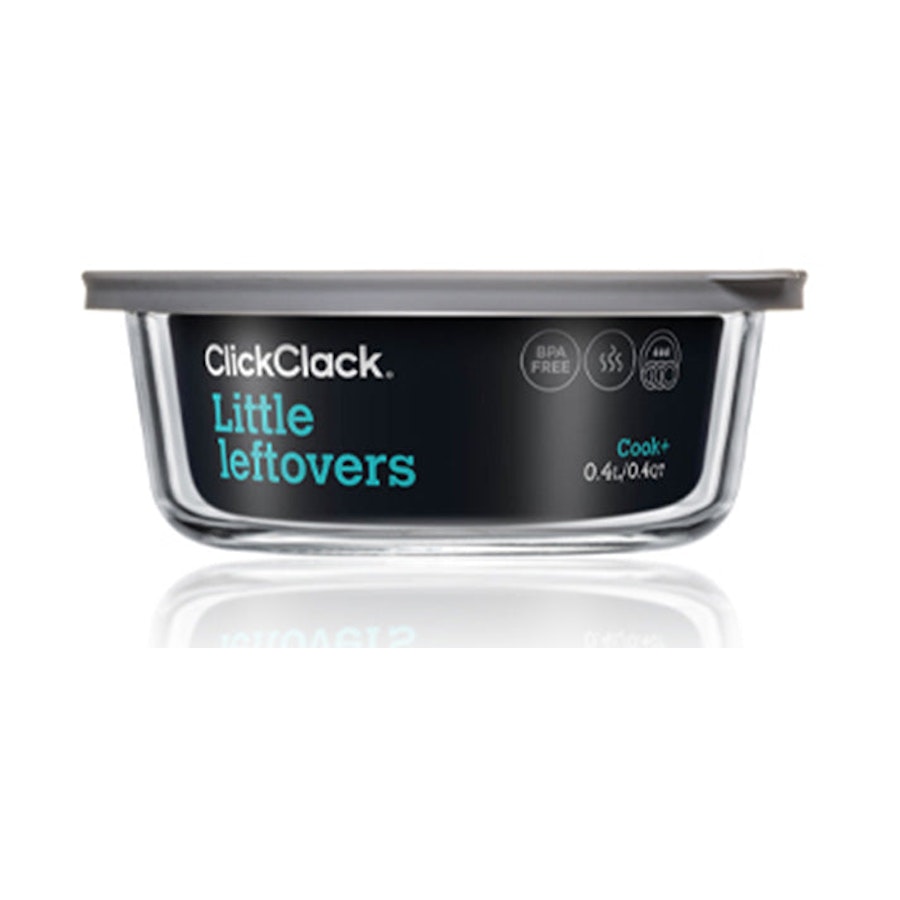 ClickClack Cook+ Round 0.4L Heatproof Glass Container Set of 4 Grey Grey