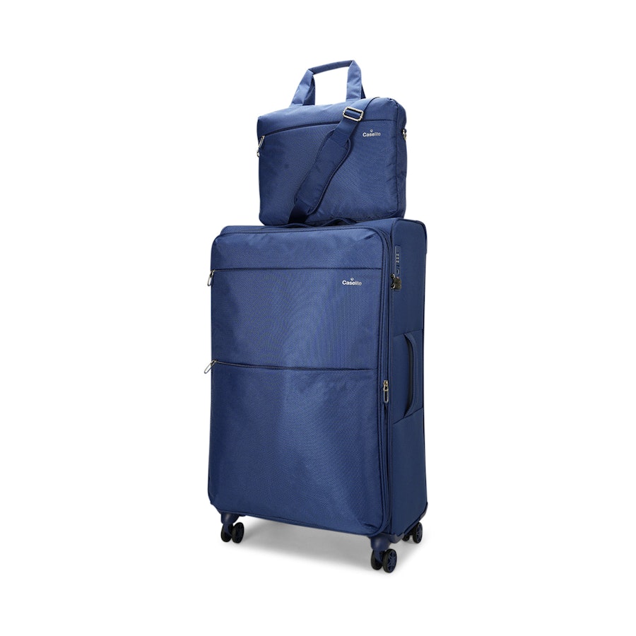 Caselite Ultra 80cm Softside Checked Suitcase & Laptop Bag Set Navy Navy