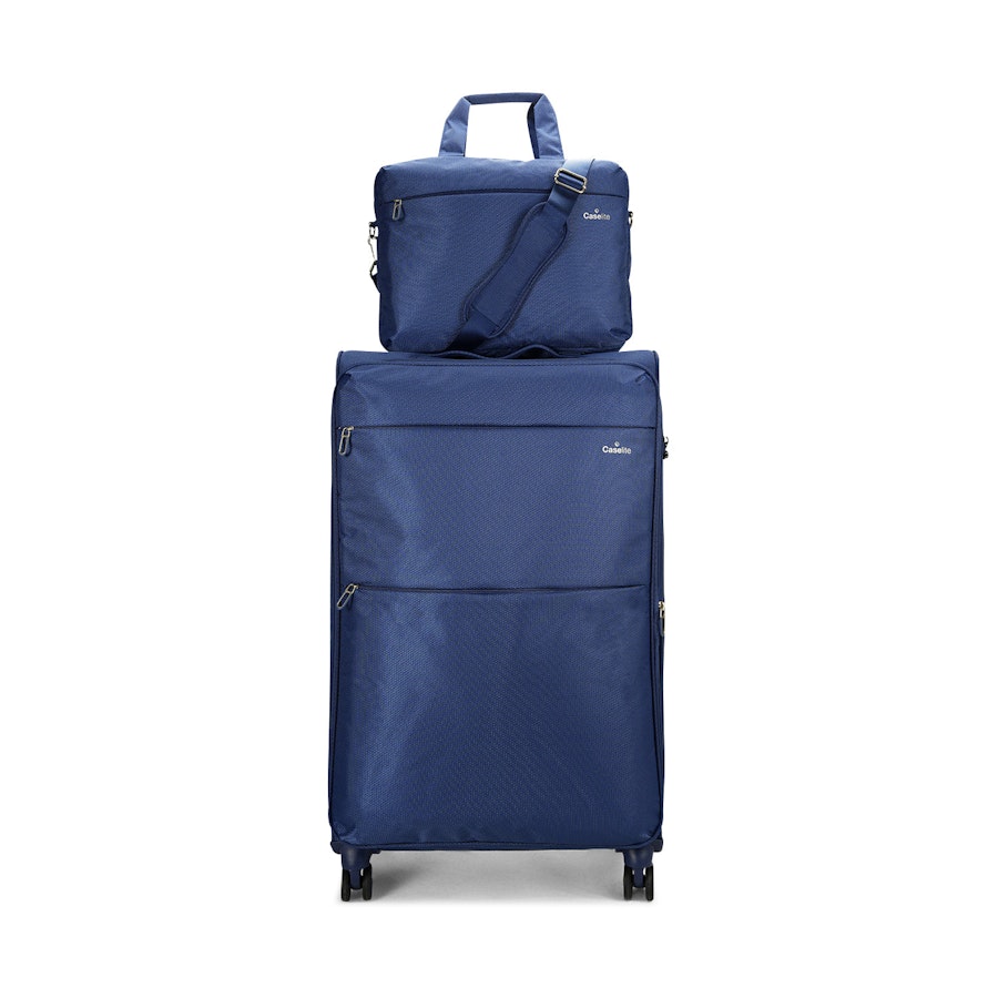 Caselite Ultra 80cm Softside Checked Suitcase & Laptop Bag Set Navy Navy