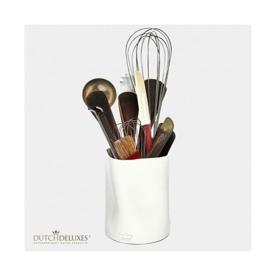 Dutch Deluxes Dented Ceramic Utensil Holder White White