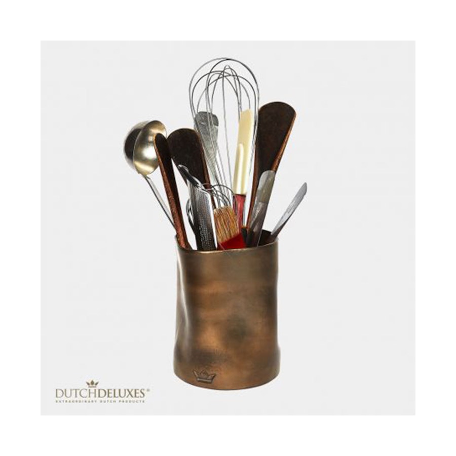 Dutch Deluxes Dented Ceramic Utensil Holder Platinum Matte Platinum Matte