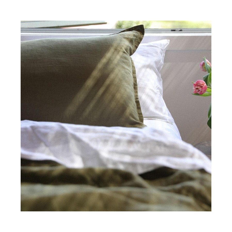 George Street Linen 100% Belgian Linen Duvet Cover Set Queen Olive Olive