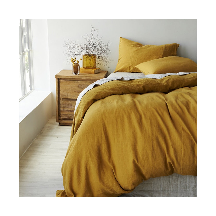George Street Linen 100% Belgian Linen Duvet Cover Set Super King Honey Honey