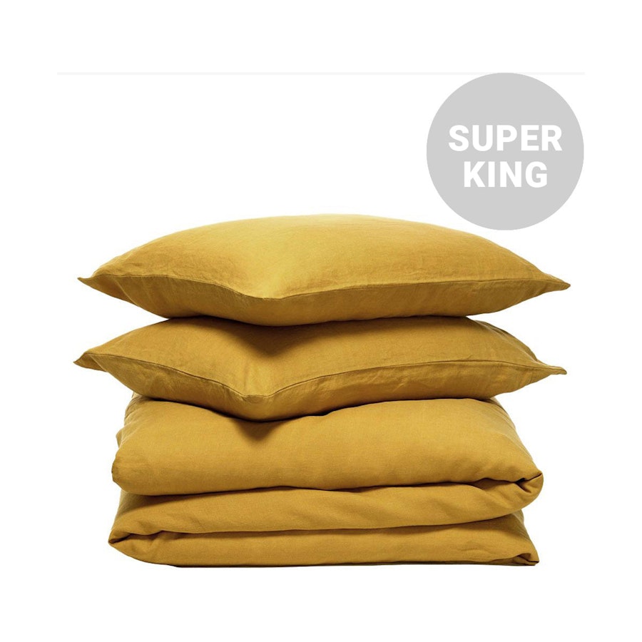 George Street Linen 100% Belgian Linen Duvet Cover Set Super King Honey Honey