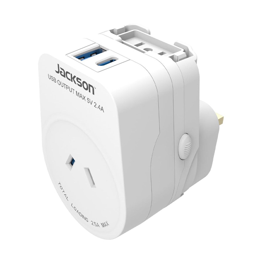 Jackson Outbound World USB-C, USB-A Travel Adaptor White White