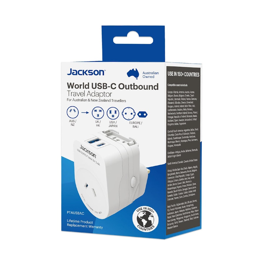 Jackson Outbound World USB-C, USB-A Travel Adaptor White White