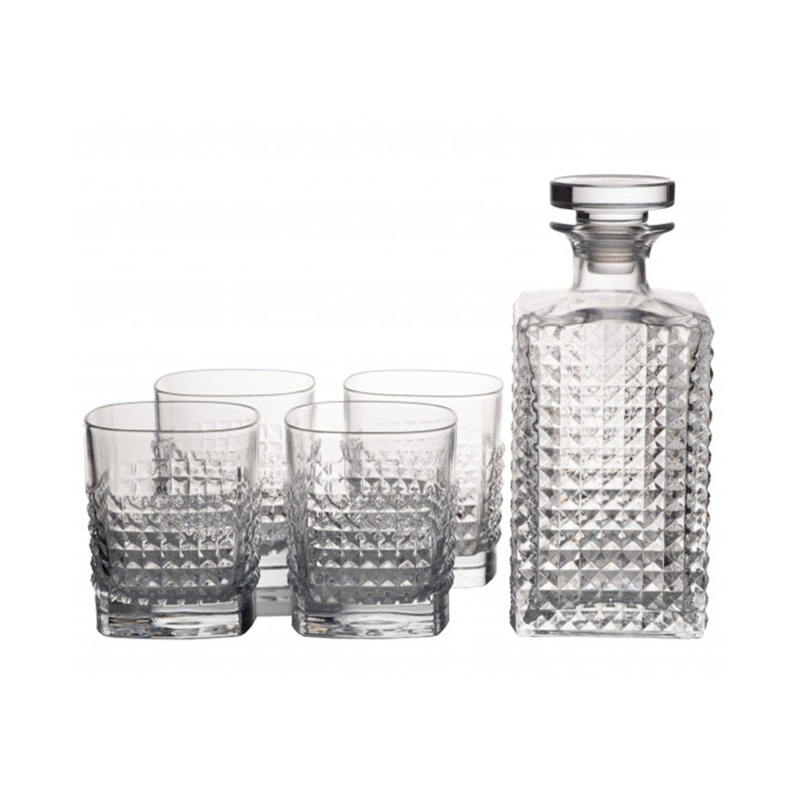 Luigi Bormioli Elixir Whiskey Decanter & 4 DOF Tumbler Gift Set Clear Clear
