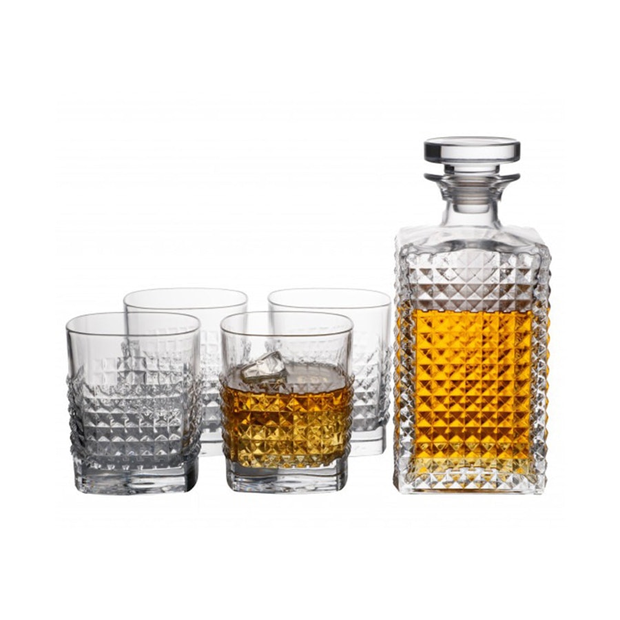 Luigi Bormioli Elixir Whiskey Decanter & 4 DOF Tumbler Gift Set Clear Clear