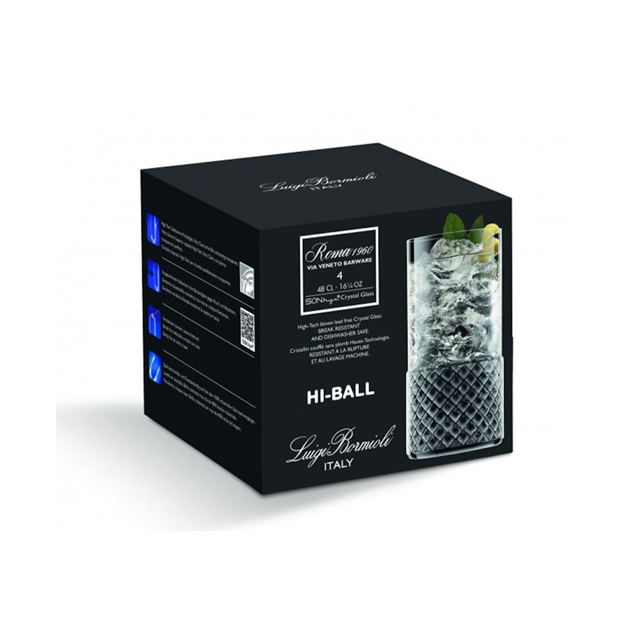 Luigi Bormioli Roma 480ml Crystal HiBall Glass Tumbler Gift Set of 4 Clear Clear
