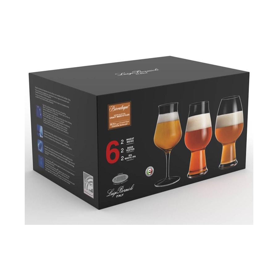 Luigi Bormioli Birrateque Craft Beer Tasting Kit Gift Set of 6 Clear Clear