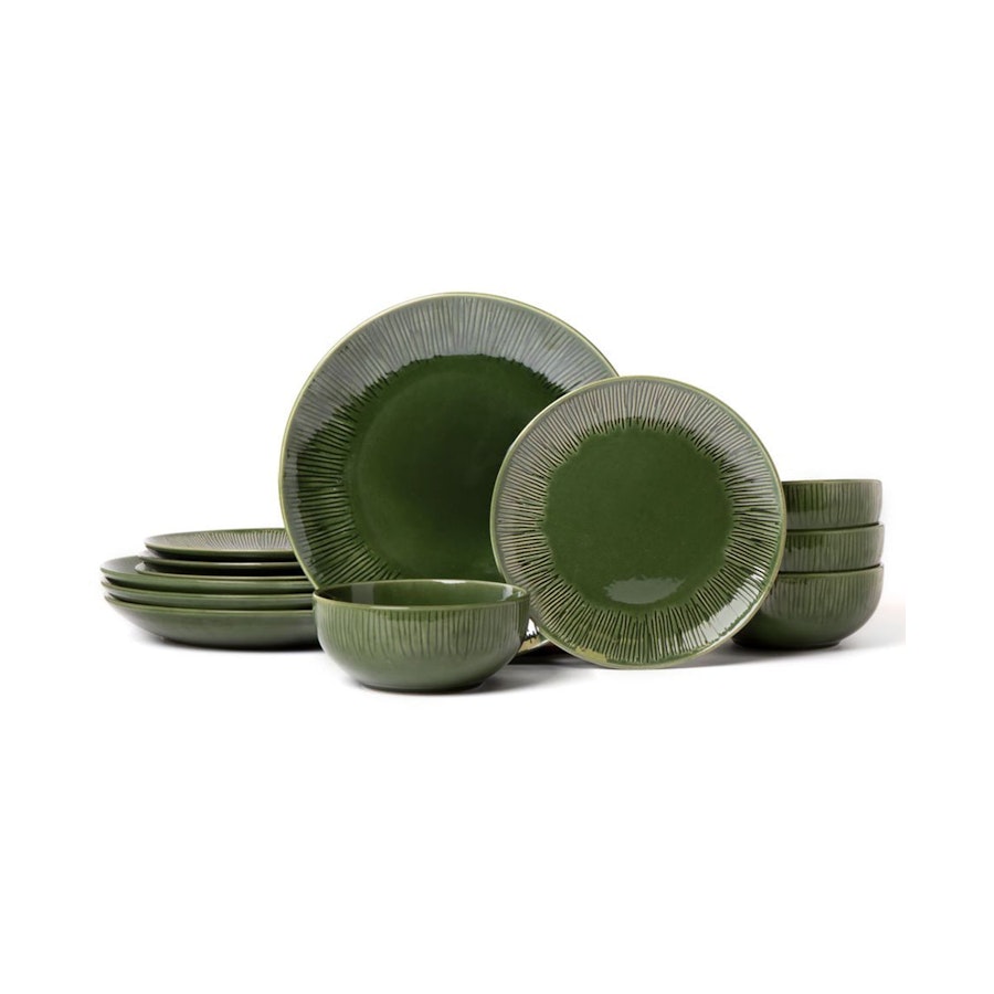 Mikasa Jardin 12-Piece Stoneware Dinner Set Green Green