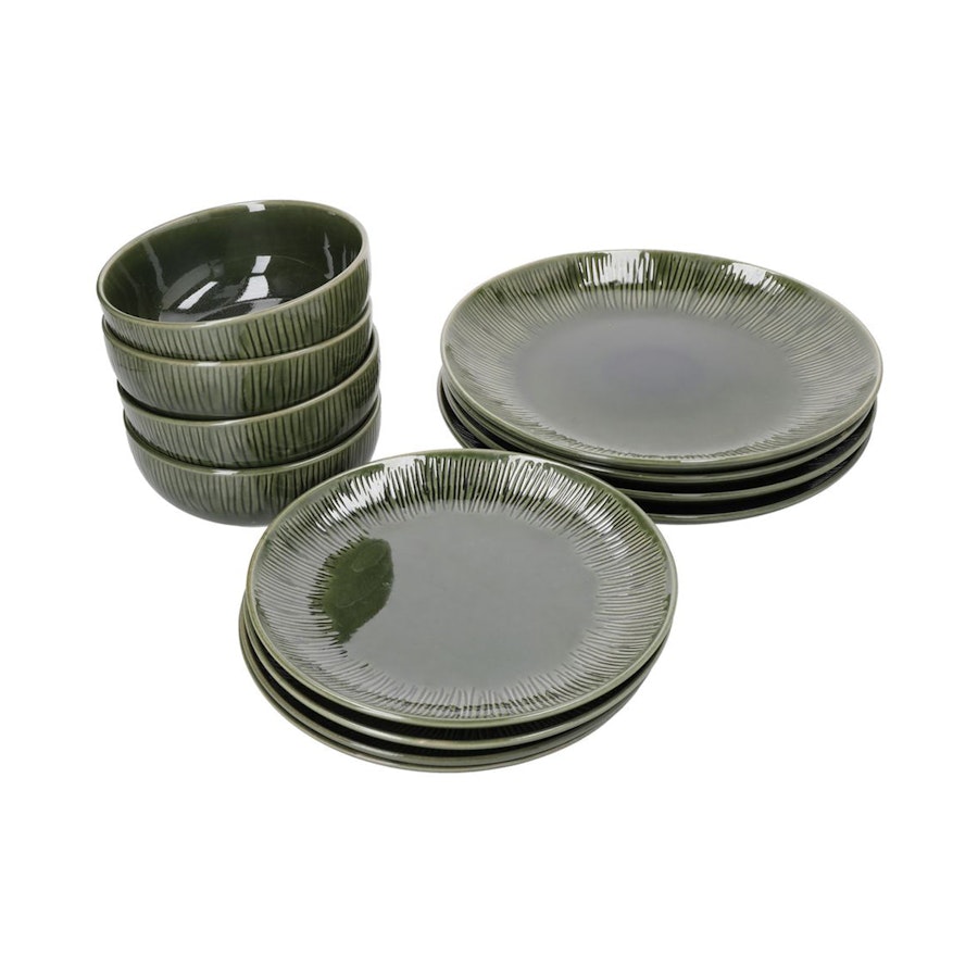 Mikasa Jardin 12-Piece Stoneware Dinner Set Green Green
