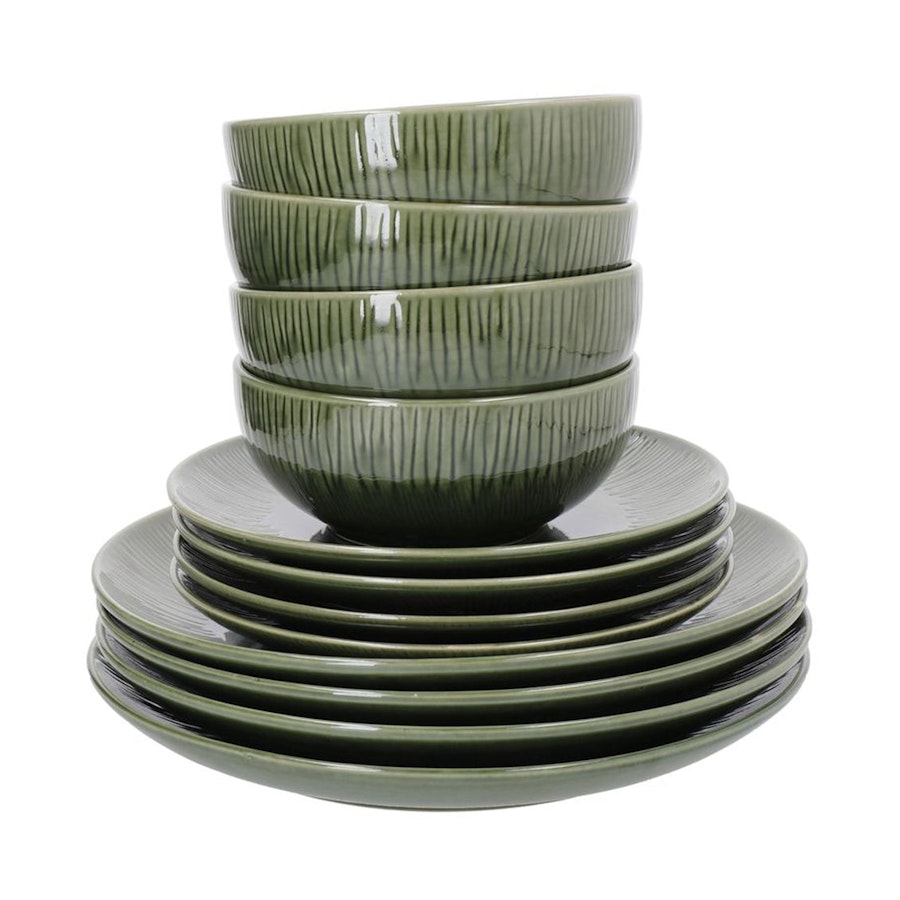 Mikasa Jardin 12-Piece Stoneware Dinner Set Green Green