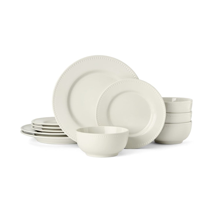 Mikasa Cranborne 12-Piece Stoneware Dinner Set Cream Cream