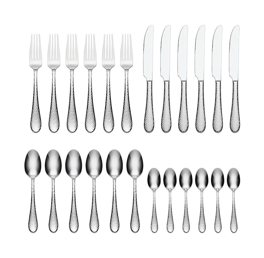 Oneida Tibet Hammered 24 Piece Cutlery Set Stainless Steel Stainless Steel