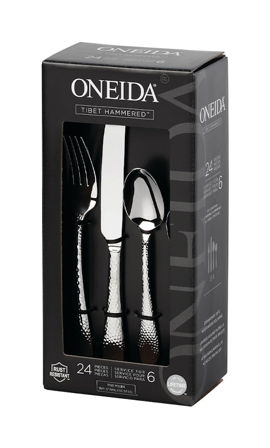 Oneida Tibet Hammered 24 Piece Cutlery Set Stainless Steel Stainless Steel