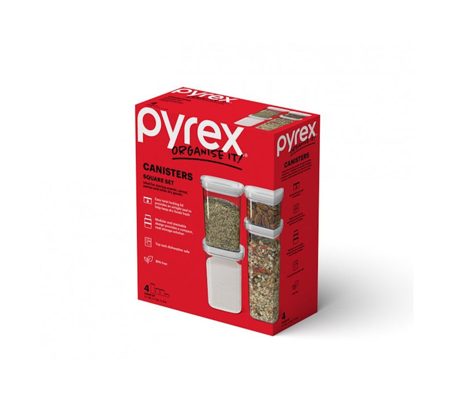 Pyrex Canister Square 4 Piece Set Clear Clear