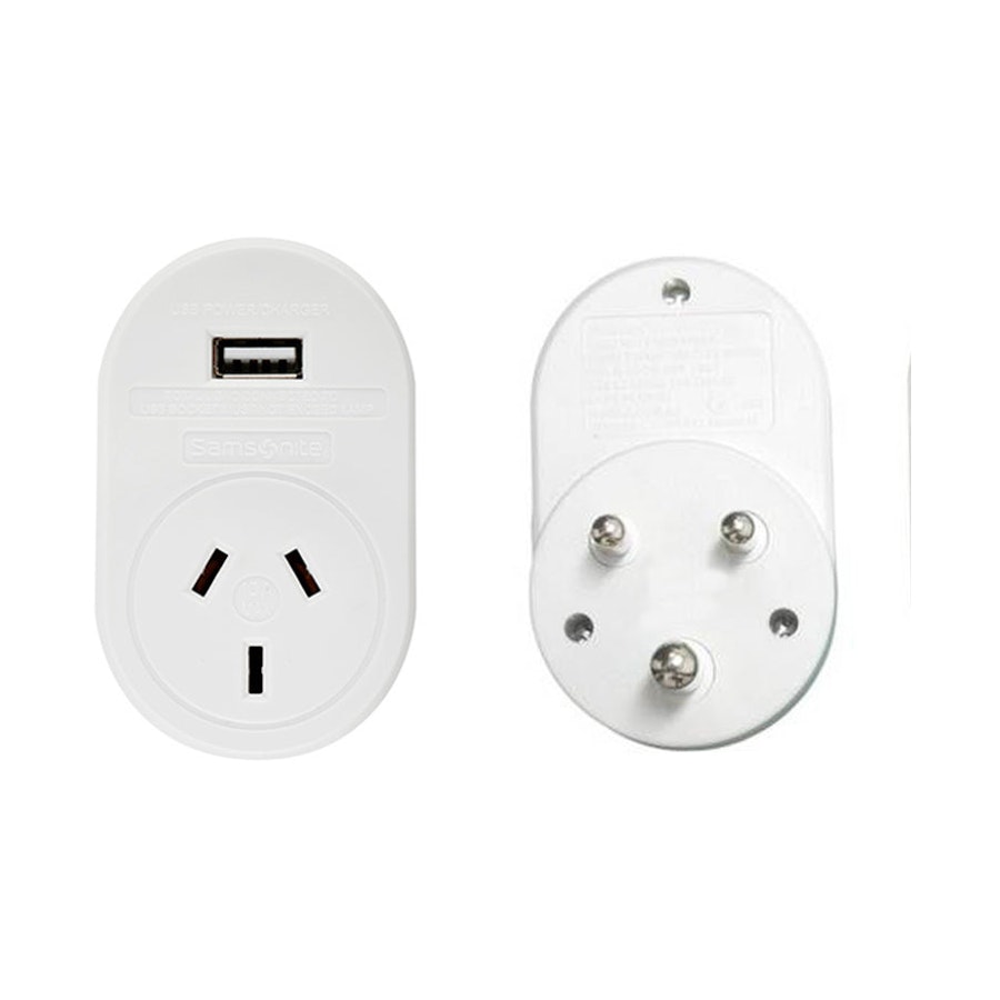 Samsonite NZ & AUS to South Africa Power Adapter with USB White White
