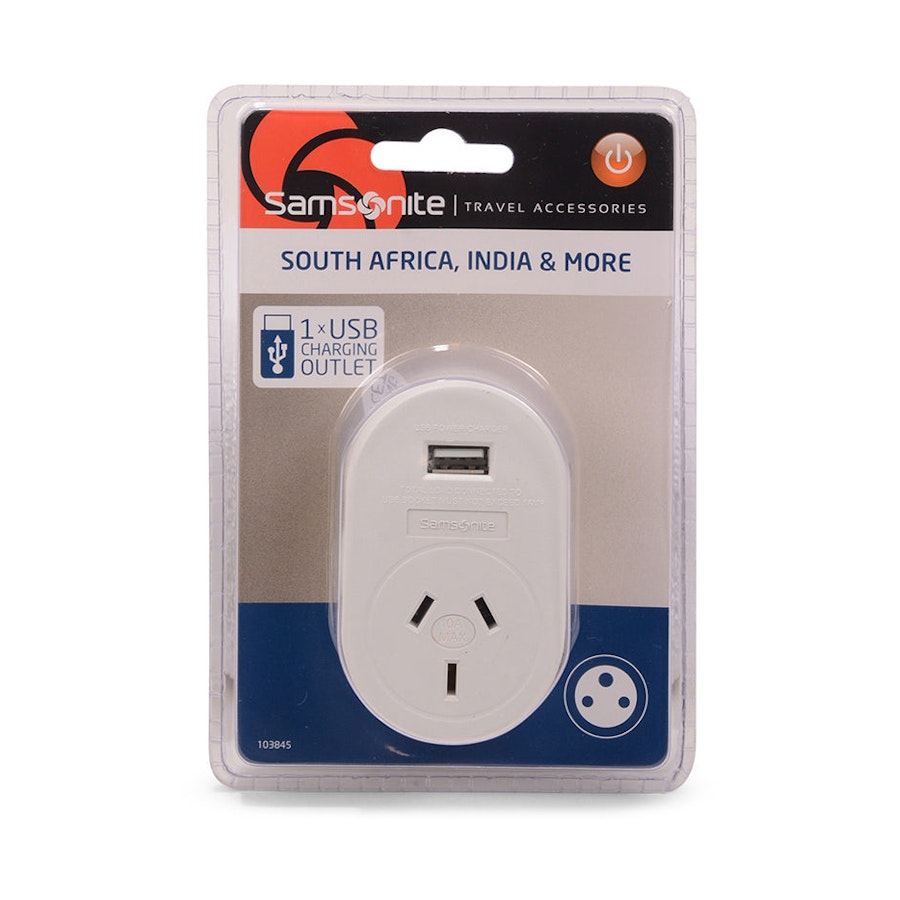 Samsonite NZ & AUS to South Africa Power Adapter with USB White White