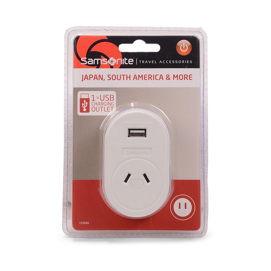Samsonite NZ & AUS to South America & Japan Power Adapter with USB White White