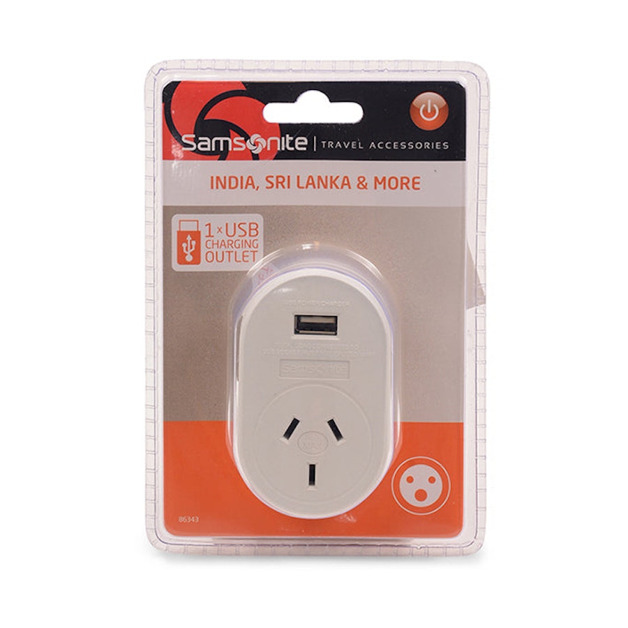 Samsonite NZ & AUS to India Power Adapter with USB White White