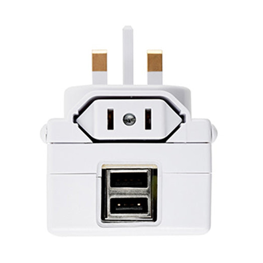 Samsonite NZ & AUS to Europe, USA & UK Power Adapter with 2x USB White White