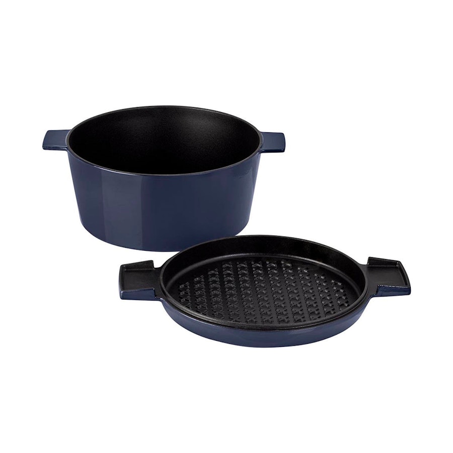 Stanley Rogers Cast Iron 28cm (6.5L) French Oven Grill Duo Midnight Blue Midnight Blue