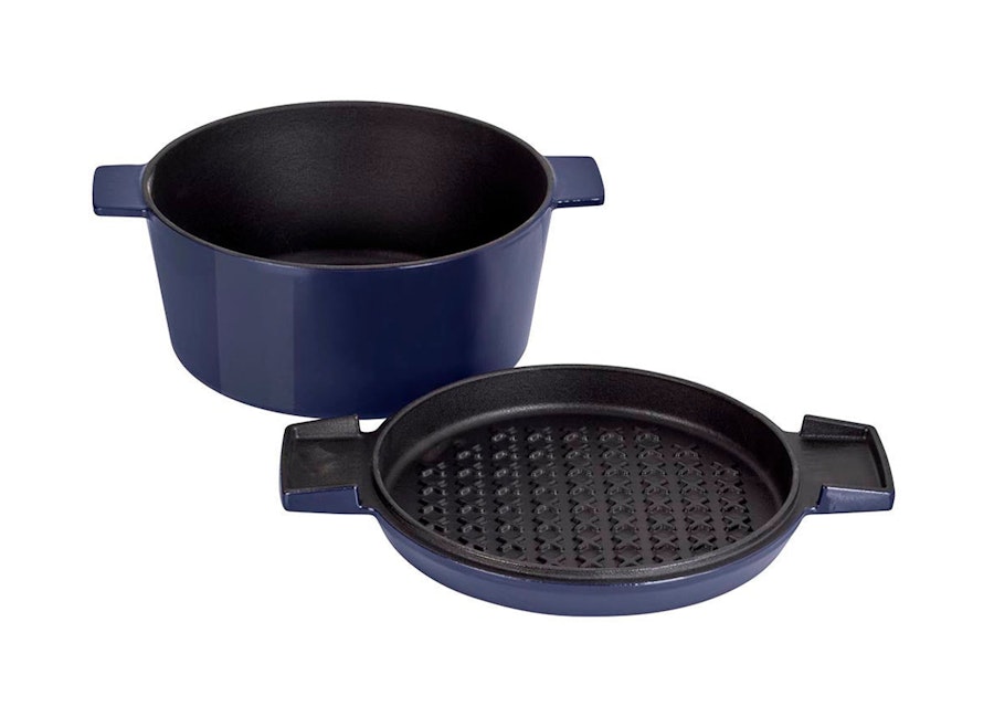 Stanley Rogers Cast Iron 24cm (3.5L) French Oven Grill Duo Midnight Blue Midnight Blue
