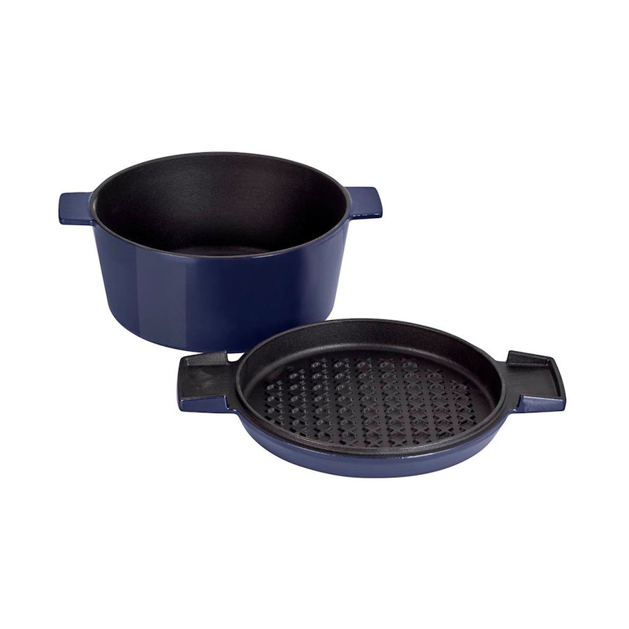 Stanley Rogers Cast Iron 24cm (3.5L) French Oven Grill Duo Midnight Blue Midnight Blue