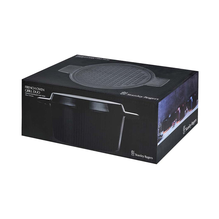 Stanley Rogers Cast Iron 24cm (3.5L) French Oven Grill Duo Midnight Blue Midnight Blue