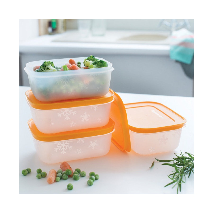 Tupperware Freezer Keeper Small Low Freezer Containers (Set of 4) Orange Orange