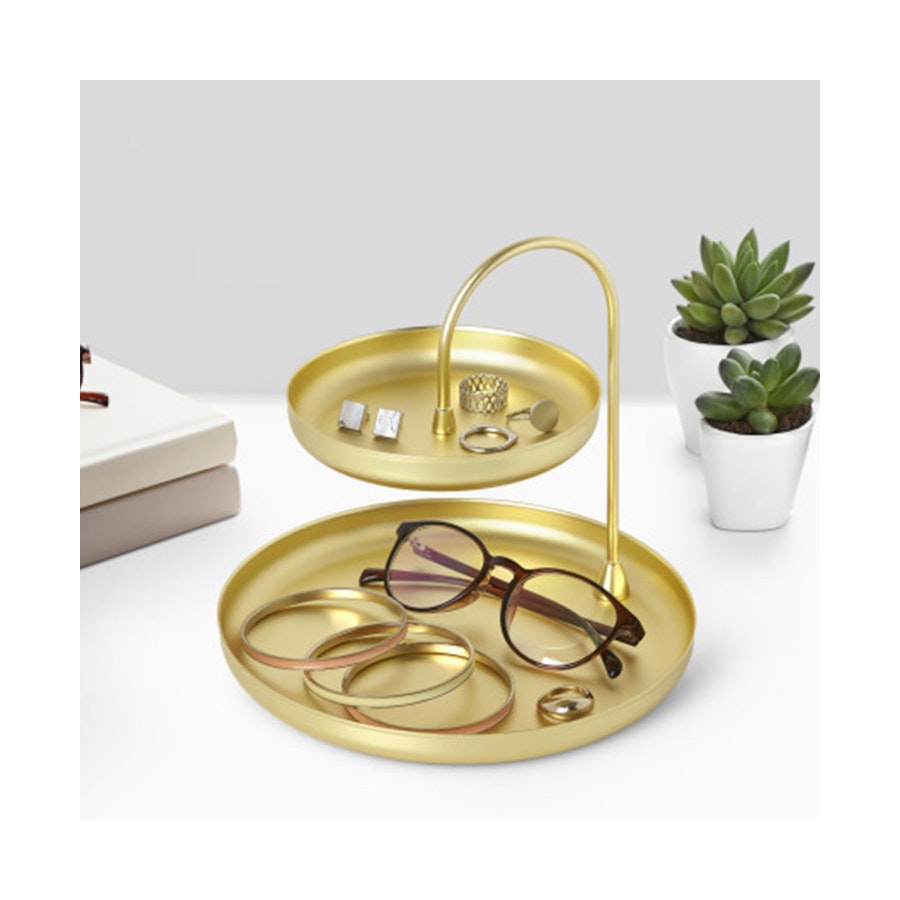 Umbra Poise Two-Tiered Accessory Tray Brass Brass