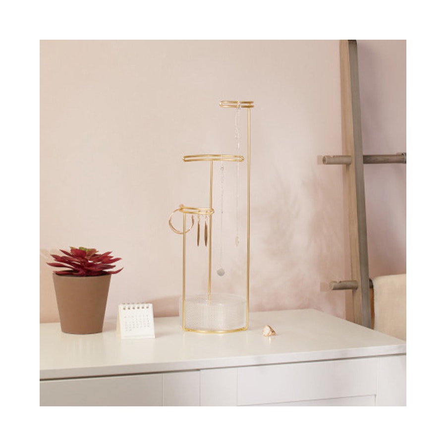 Umbra Tesora Jewellery Stand with Glass Basket Brass Brass