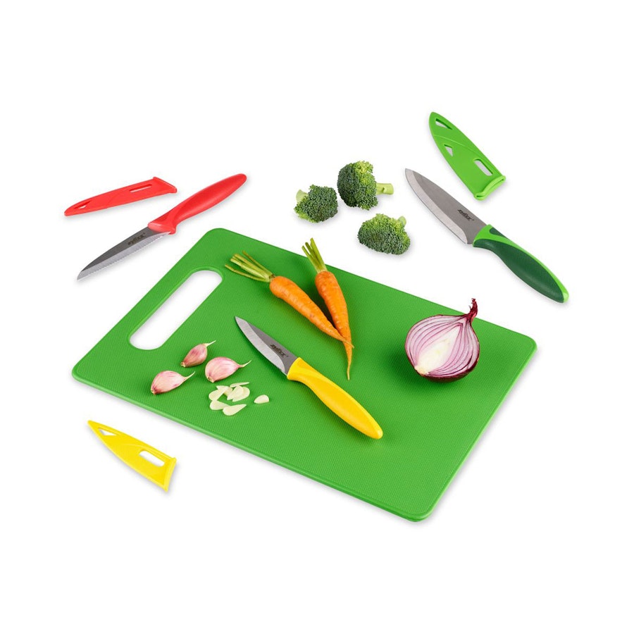 Zyliss Chopping Board & 3 Piece Knife Set Green Green