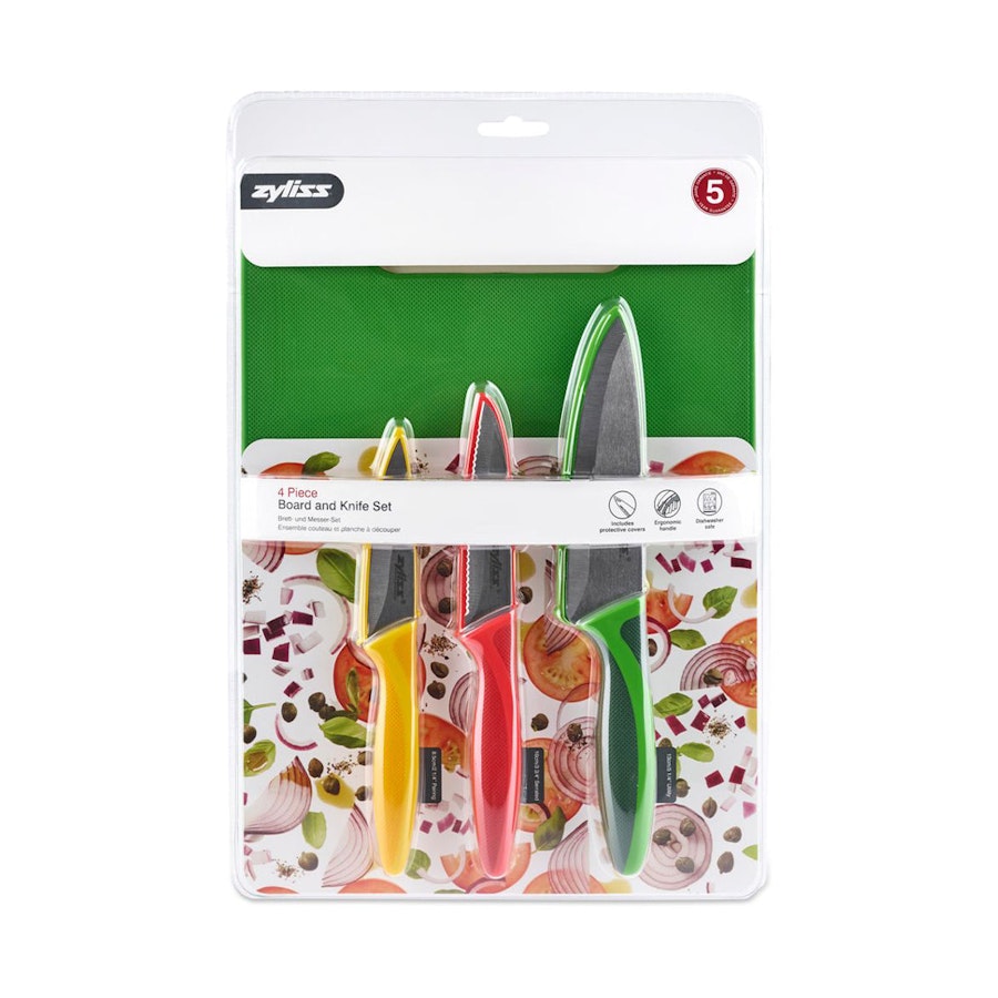Zyliss Chopping Board & 3 Piece Knife Set Green Green