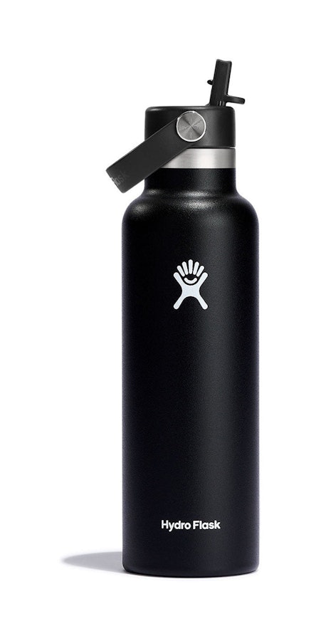 Hydro Flask 21oz (621ml) Standard Mouth Drink Bottle w/ Flex Straw Cap Black Black