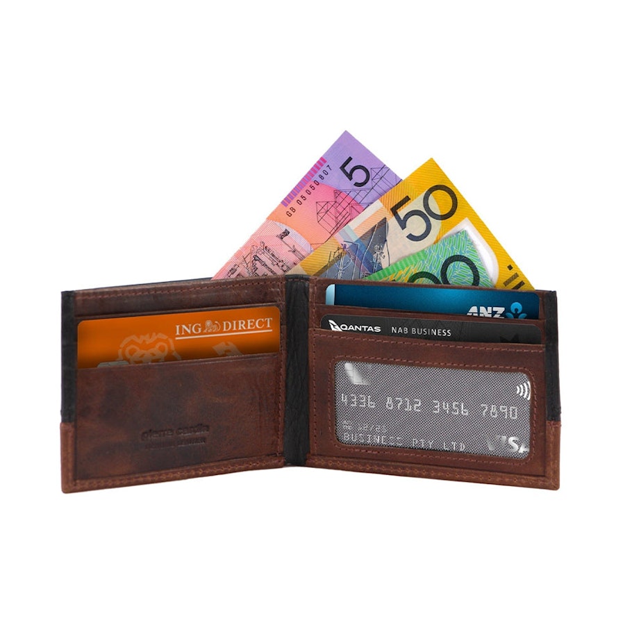 Pierre Cardin Jackson Rustic Leather Men's Bi-Fold Wallet Black/Cognac Black/Cognac