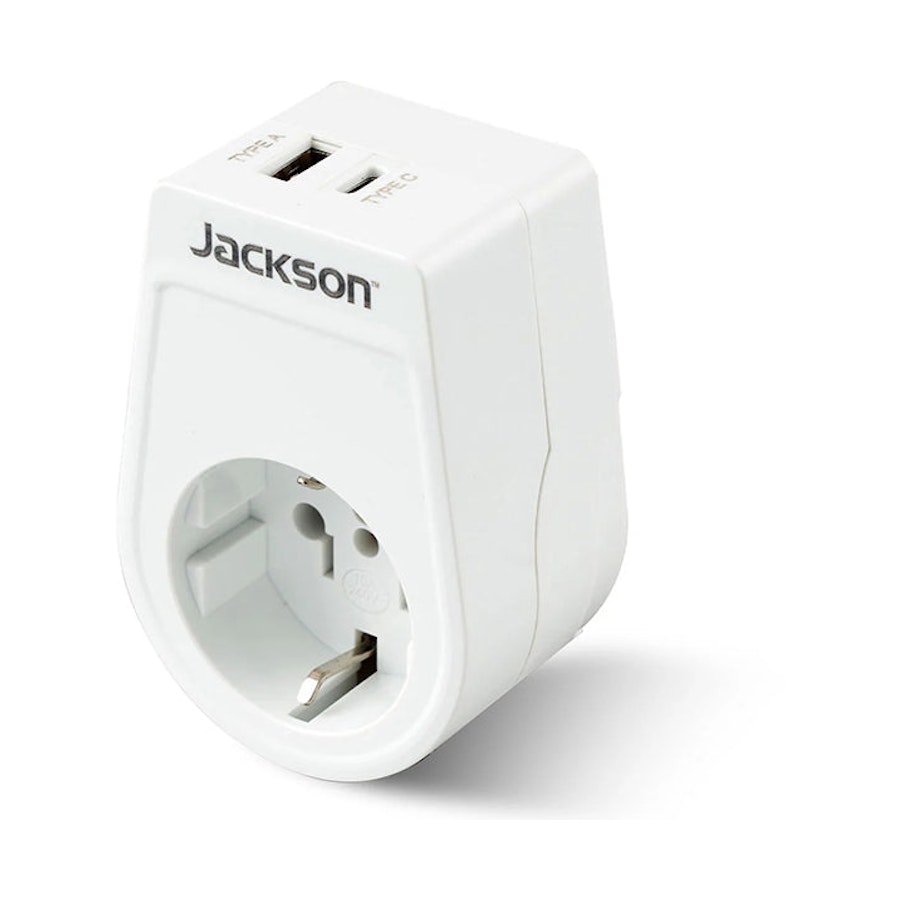 Jackson Slim USA & EU to NZ Travel Adapter with USB-A & C White White